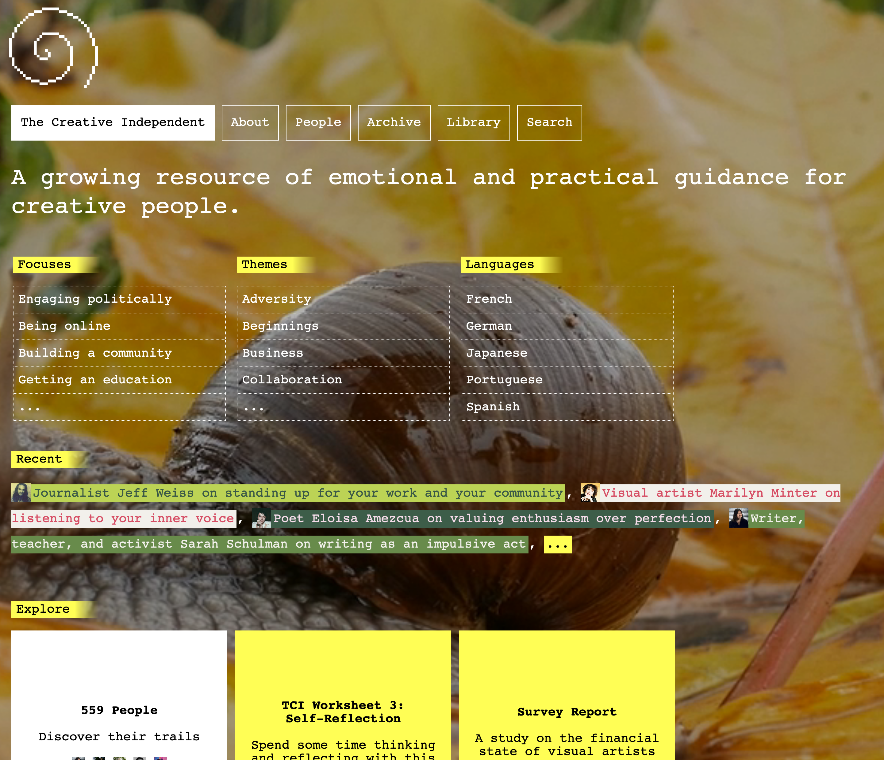screenshot of The Creative Indpendent website that relies on many items inline or inline-block